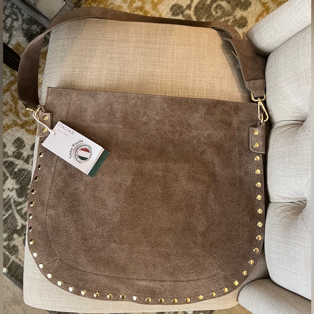 Anna Paola Genuine Leather Purse/handbag/crossbody Taupe NWT